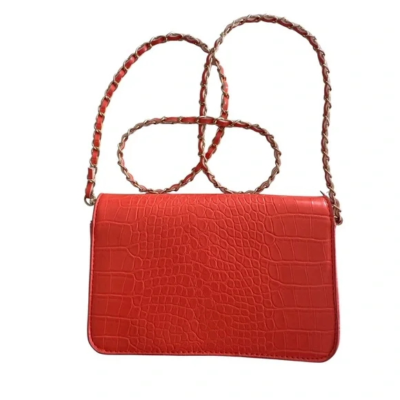 Badgley Mischka Orange Croc Embossed Chain Crossbody Bag - Picture 2 of 7